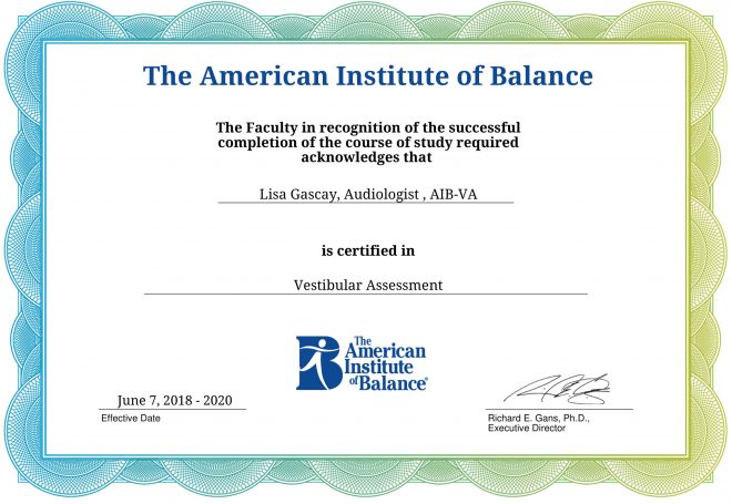 American Institute of Balance (AIB) Vestibular Assessment Certificate
